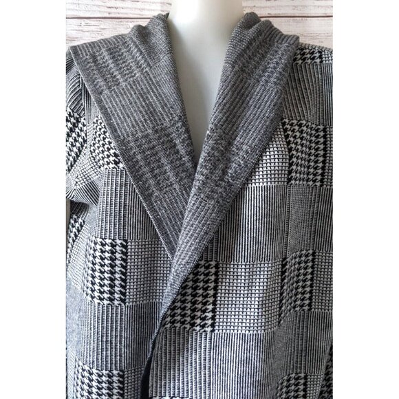 Belldini Women Houngstooth Cardigan Coat Open Front Above Knee Hooded Knit SizeL - Picture 10 of 14